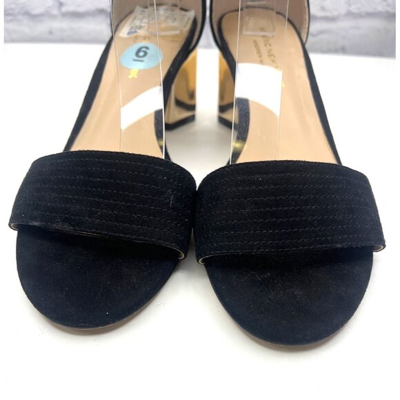 Andrew Marc New York Woman's Sandals Black Gold Heel Size 6 Harper Style - Picture 7 of 11
